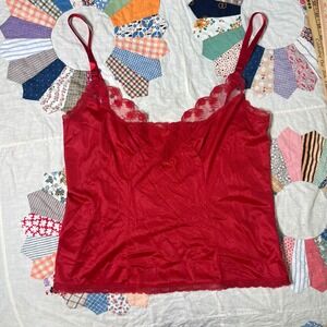 Vintage Hanna‎ Red Lace Trim Nylon Camisole Top Size 38 Adjustable Straps Canada